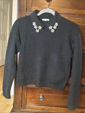 Girls size 12/14 Copper Key Black Sweater with Jeweled Pearl Collar